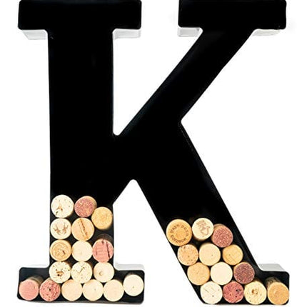 Wine Cork Holder - Metal Monogram Letter (K), Black, Large | Wine Lover Gifts, Housewarming, Engagement & Bridal Shower Gifts | Personalized Wall Art | Home Décor
