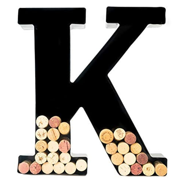 Wine Cork Holder - Metal Monogram Letter (K), Black, Large | Wine Lover Gifts, Housewarming, Engagement & Bridal Shower Gifts | Personalized Wall Art | Home Décor