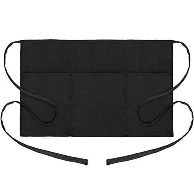 Will Well 1 Pack 3 Pockets Waitress Apron, Water Oil Stain Resistant Waiter Server Waist Aprons for Women Men Restaurant Home, Black