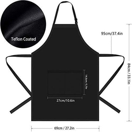 Will Well Adjustable Bib Aprons, Water Oil Stain Resistant Black Chef Cooking Kitchen Aprons with Pockets for Men Women (1 Pack)