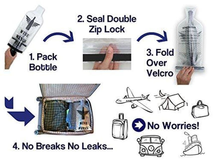 Upgraded 4 Pack Wine Wings Reusable Bottle Protector Sleeve Travel Bag Luggage Leak Safe