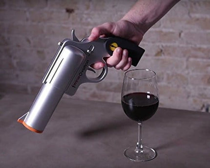 WineOvation Electric Gun Wine Opener (Silver) - Open your Wine Bottle fast and without hassle - Best Electronic Automatic Corkscrew for Gun Enthusiasts and Wine Lovers - Rechargeable Battery Operated