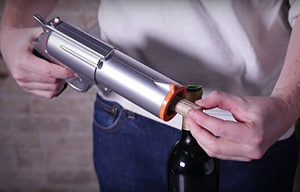 WineOvation Electric Gun Wine Opener (Silver) - Open your Wine Bottle fast and without hassle - Best Electronic Automatic Corkscrew for Gun Enthusiasts and Wine Lovers - Rechargeable Battery Operated