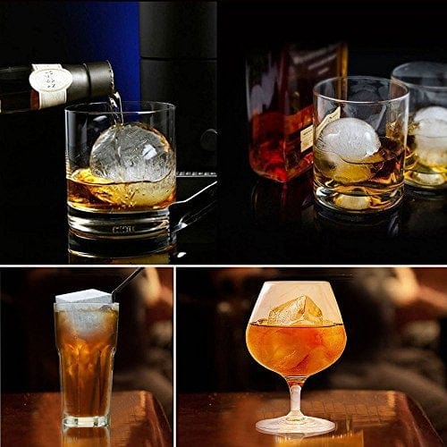 Ice Cube Tray (2-Pack), Silicone Spherical Whiskey Ice Ball Maker with Lid  and Large Square Ice Cube Mold, Reusable and BPA Free, Ice Cube Mold Combo