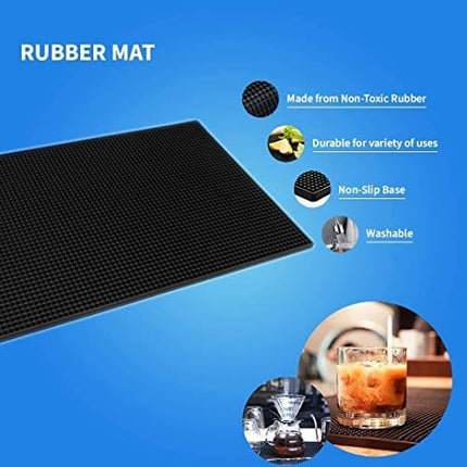 WISHMART | Black Rubber Bar Mats Set of 2 (18x12 Inches) | Drying, Durable and Stylish Spill Mats for Bars, Restaurants, Coffee Shops, Countertop Bar and Table Top, Non-Spill & Non-Toxic Mats