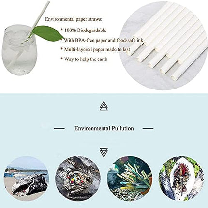 Wlpsco 200 Pack Paper Straws Individually Wrapped Biodegradable Disposable Paper Drinking Straws for Party, Birthday, Wedding, Restaurant and Holiday Celebrations, 7.76in, White