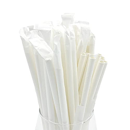 Wlpsco 200 Pack Paper Straws Individually Wrapped Biodegradable Disposable Paper Drinking Straws for Party, Birthday, Wedding, Restaurant and Holiday Celebrations, 7.76in, White