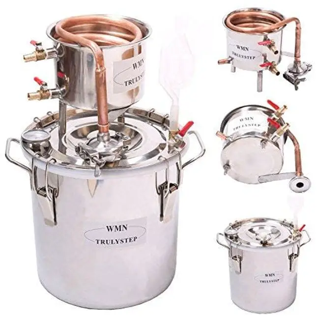 [Bundle] Complete set - Distillery, Alembic, alcohol distiller, copper  still, 2 litres copper with strainer and bar spoon 