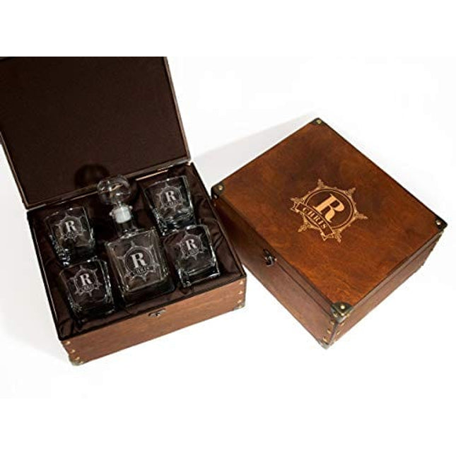 Personalized Decanter Set with Wood Box Whiskey Decanter Set Groomsmen Gifts for Wedding Engraved Decanter Set Men’s Birthday Gift Personalized Whiskey Glasses Monogrammed Gift Him Whiskey Gift Set