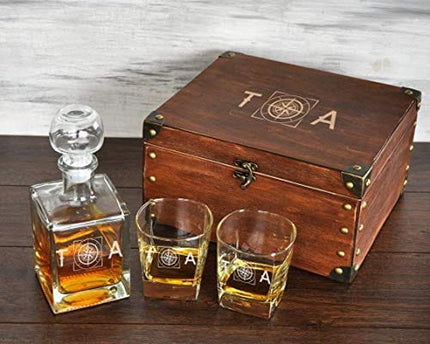 Personalized Decanter Set with Wood Box Whiskey Decanter Set Groomsmen Gifts for Wedding Engraved Decanter Set Men’s Birthday Gift Personalized Whiskey Glasses Monogrammed Gift Him Whiskey Gift Set