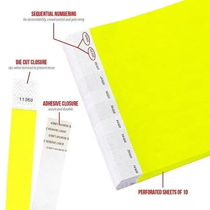 WristCo 3/4" Tyvek Wristbands | Lightweight |Durable | Waterproof | Great for Events and Screening | Neon Yellow | 500 Paper Wristbands