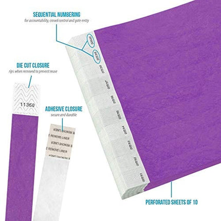 WristCo 3/4" Tyvek Wristbands | Lightweight |Durable | Waterproof | Great for Events and Screening | Purple | 500 Paper Wristbands