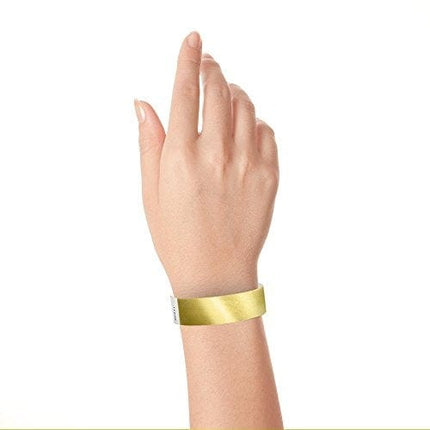 WristCo Deep Metallic Gold 3/4" Tyvek Wristbands - 100 Pack Paper Wristbands for Events