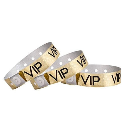 WristCo Holographic Gold VIP Plastic Wristbands - 100 Pack Wristbands for Events