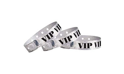 WristCo Holographic Silver VIP Plastic Wristbands - 100 Pack Wristbands for Events