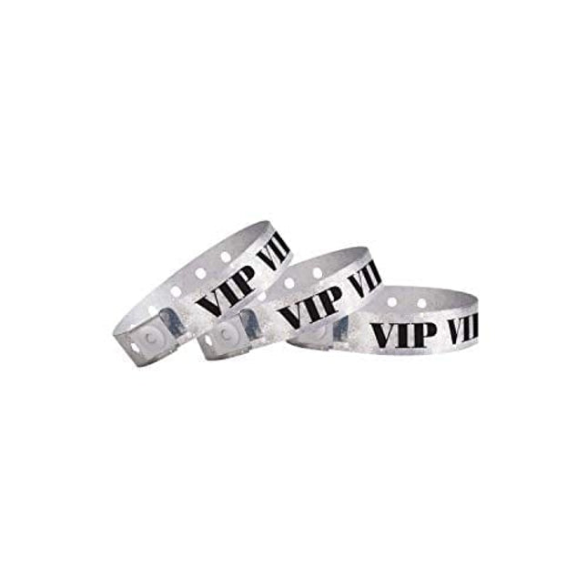 WristCo Holographic Silver VIP Plastic Wristbands - 100 Pack Wristbands for Events
