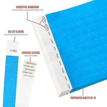 Wristco Neon Blue 3/4" Tyvek Wristbands - 500 Pack Paper Wristbands For Events