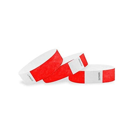 WristCo Neon Red 3/4" Tyvek Wristbands - 500 Pack Paper Wristbands For Events