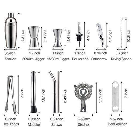 X-cosrack Bar Set,18-Piece Stainless Steel Cocktail Shaker Bar Tools,with Rotating Display Stand and Recipes Booklet,Premium Bartending Kit for Home,Bars,Traveling and Outdoor Parties