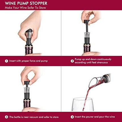 Wine Bottle Opener Air Pressure Wine Cork Remover Pump Wine Opener Wine Pump Wine Accessory Tool Handheld Wine Bottle Opener with Wine Pourer,Foil Cutter and Vacuum Stopper(Gift Box)