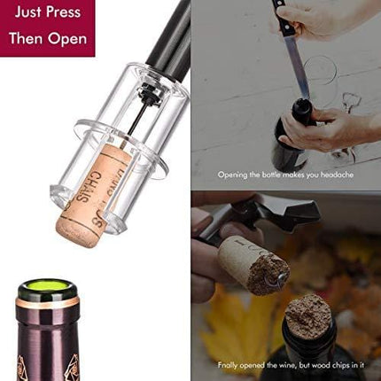 Wine Bottle Opener Air Pressure Wine Cork Remover Pump Wine Opener Wine Pump Wine Accessory Tool Handheld Wine Bottle Opener with Wine Pourer,Foil Cutter and Vacuum Stopper(Gift Box)