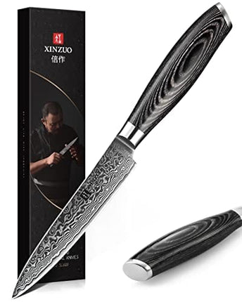 XINZUO 5 Inch Utility Knife 67 Layer Japanese Damascus Steel Kitchen Knife Fruit Knife Peeling Knife with PakkaWood Handle - Ya Series