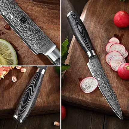 XINZUO 5 Inch Utility Knife 67 Layer Japanese Damascus Steel Kitchen Knife Fruit Knife Peeling Knife with PakkaWood Handle - Ya Series