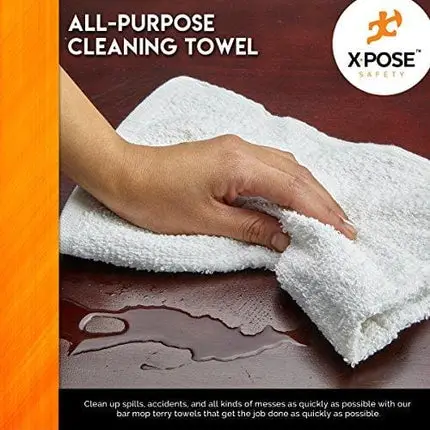 Xpose Safety Bar Mop Towels 12 Pack - Terry Cloth Cotton - Premium Quality Absorbent Home, Kitchen and Restaurant White Cleaning Rags - 16" x 19"