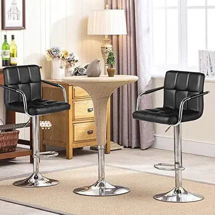 YAHEETECH Bar Stools Set of 2 Black Adjustable Counter Stools Bar Chairs Synthetic Leather Modern Design Swivel Barstools Gas Lift Stools for Kitchen Counter 360 Degree Swivel Seat Top