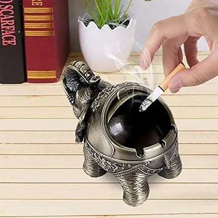 Decorative Windproof Ashtray with Lid Vintage Elephant Cigarettes Ashtray for Outdoors Indoors Metal Smoking Ashtray Fancy Gift for Men Women