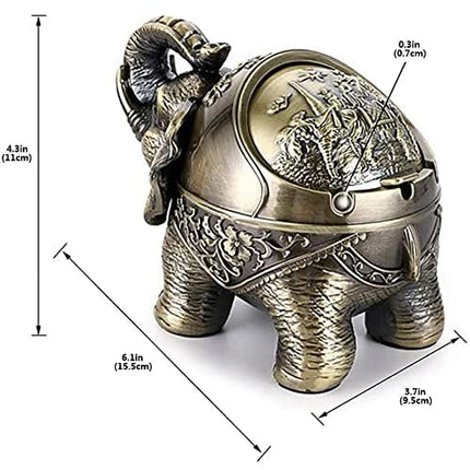 Decorative Windproof Ashtray with Lid Vintage Elephant Cigarettes Ashtray for Outdoors Indoors Metal Smoking Ashtray Fancy Gift for Men Women