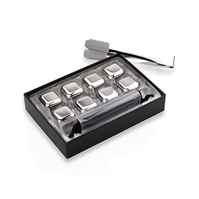 Whiskey Stones, Metal Ice Cube, Whiskey Ice Stones, Stainless Steel Resuble Beverage Chilling Rocks, Gift Sets for Man and Woman, Husband Birthday, Dad and Boyfriend 8PCS