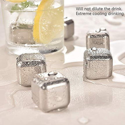 Whiskey Stones, Metal Ice Cube, Whiskey Ice Stones, Stainless Steel Resuble Beverage Chilling Rocks, Gift Sets for Man and Woman, Husband Birthday, Dad and Boyfriend 8PCS