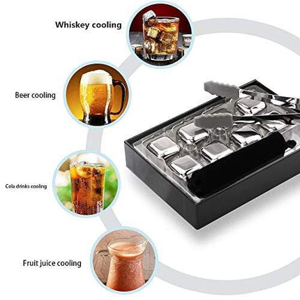 Whiskey Stones, Metal Ice Cube, Whiskey Ice Stones, Stainless Steel Resuble Beverage Chilling Rocks, Gift Sets for Man and Woman, Husband Birthday, Dad and Boyfriend 8PCS