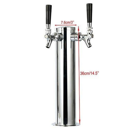 YaeBrew Double Faucet Tap Draft Beer Tower, Stainless Steel, 3" Diameter