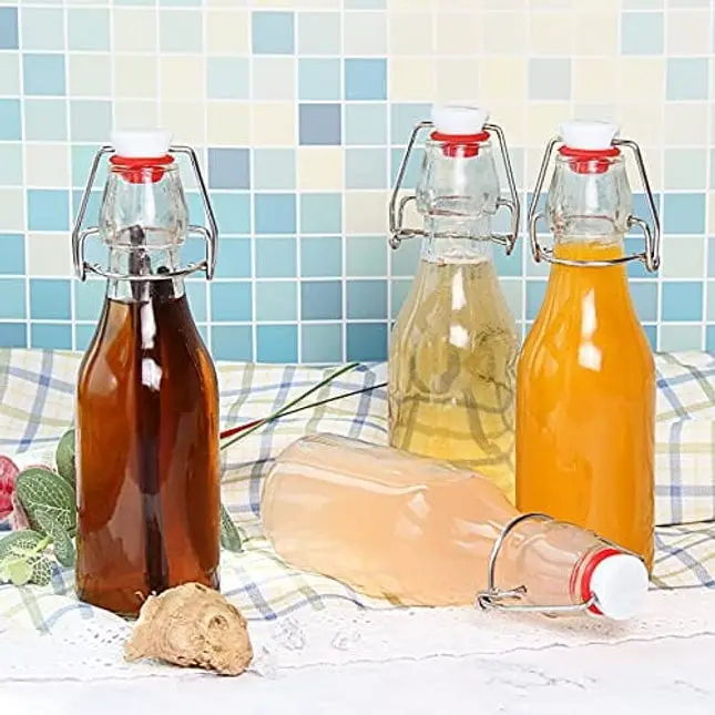8oz Swing Top Bottles - Glass Beer Bottle with Airtight Rubber Seal Flip Caps for Home Brewing Kombucha, Beverages, Oil, Vinegar, Water, Soda, Kefir (9 Pack)