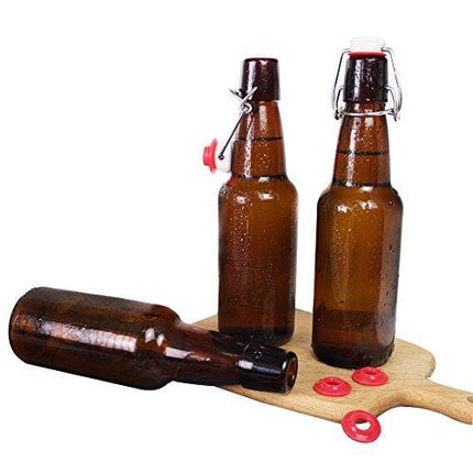 YEBODA 12 oz Amber Glass Beer Bottles for Home Brewing with Flip Caps, Case of 9