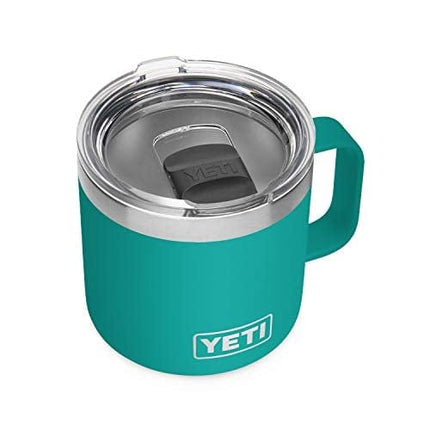 YETI Rambler 14 oz Mug, Vacuum Insulated, Stainless Steel with MagSlider Lid, Aquifer Blue