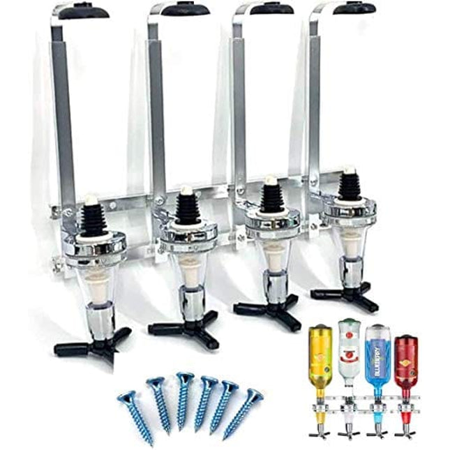 YILIKISS Wall Mounted Liquor Dispenser 4 Bottle,Beverage Wine Racks Cocktail Dispenser Wine Holder,Professional Alcohol Dispenser Station for Home Bar Caddy & Party