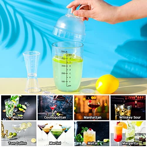 Plastic Shaker Cocktail 700cc / 24 oz Drink Mixer with Marks Clear Milk Tea  Wine Shaker Bar Mixing Tool (24oz *2)