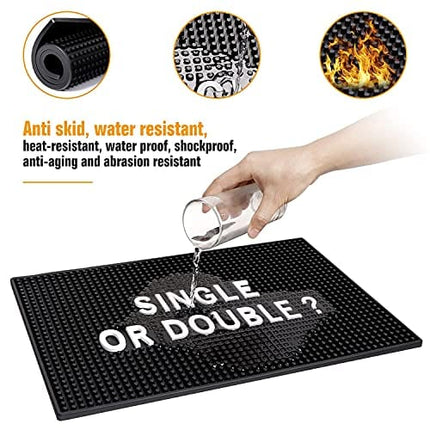 Black Bar Mat for Home Bar Man Cave Decorations - 17.5'' x 11.8'' Heavy Duty Rubber Bar Service Spill Mat, Drip Mat for Countertop - Great Gift for Dad Son Husband Father’s Day