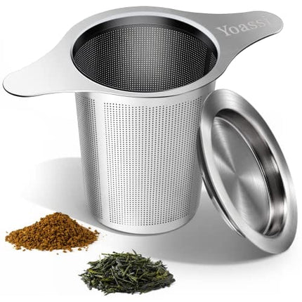 Yoassi Extra Fine 18/8 Stainless Steel Tea Infuser Mesh Strainer with Large Capacity & Perfect Size Double Handles for Hanging on Teapots, Mugs, Cups to Steep Loose Leaf Tea and Coffee