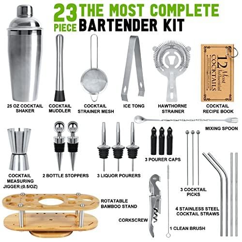 Mixology Bartender kit,16-Piece Silver Bartender Kit with Stand, 25oz Bar  Set Cocktail Shaker Set, Professional Stainless Steel Bartending Kit for