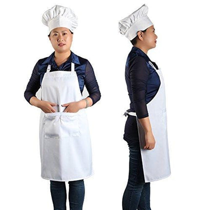 Yotache Chef Apron Set, Chef Hat and Kitchen Apron Adult Adjustable White Apron Baker Costume for Men and Women, 1 Set (33"L x 26"W)