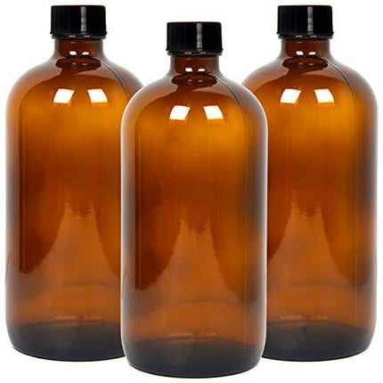 Youngever 3 Pack Empty Glass Bottles with Lids, Amber Glass Growlers 16 Ounce with Tight Seal Lids, Perfect for Secondary Fermentation, Storing Kombucha, Kefir, Glass Beer Growler (16 Ounce)