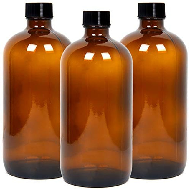 Youngever 3 Pack Empty Glass Bottles with Lids, Amber Glass Growlers 16 Ounce with Tight Seal Lids, Perfect for Secondary Fermentation, Storing Kombucha, Kefir, Glass Beer Growler (16 Ounce)