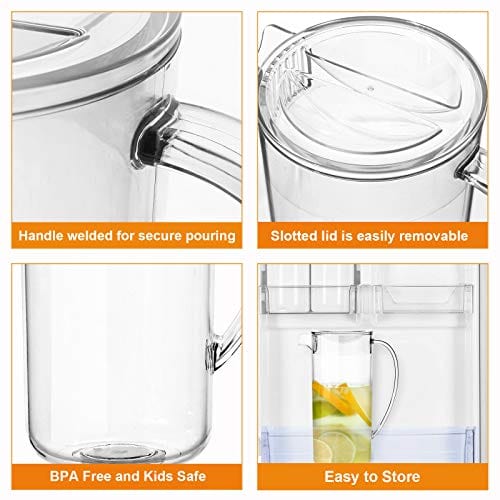 Heavy-Duty Shatterproof Plastic 2 Quart Pitcher with Lid, BPA Free (64  Ounce), C