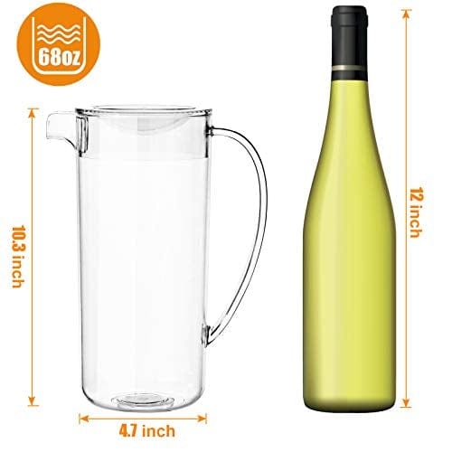 Heavy-Duty Shatterproof Plastic 2 Quart Pitcher With Lid, Bpa Free (64  Ounce), Clear