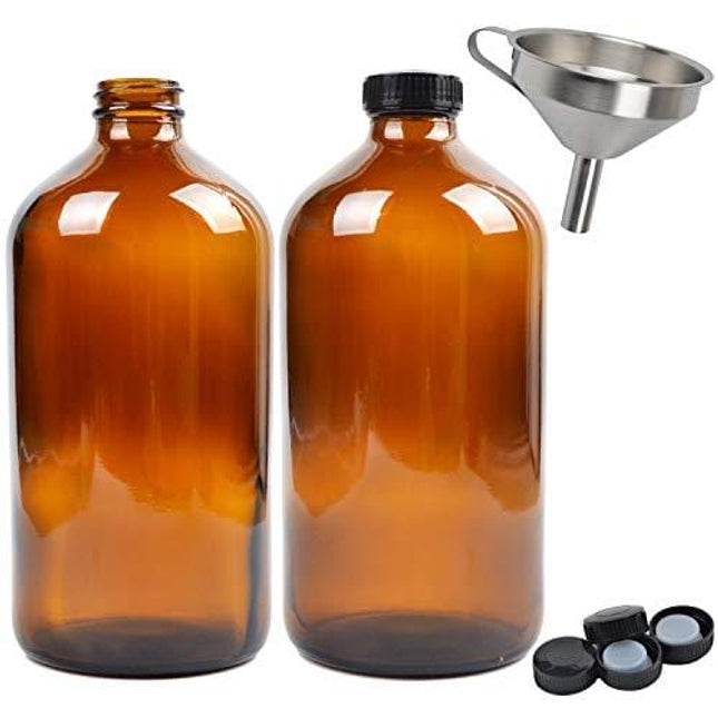 Youngever 2 Pack Amber Glass Growlers 32 Ounce with Tight Seal Lids, Perfect for Secondary Fermentation, Storing Kombucha, Kefir, One Liter Glass Beer Growler