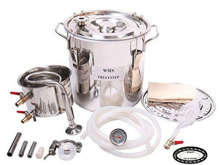 YUEWO 2 Pots Stainless Steel Still 5Gal/20Liters Water Alcohol Distiller Home Brew Kit Wine Making Supplies for DIY Brandy Whisky Vodka Distilled Water, Silver